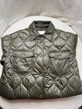 Mango Quilted Olive Green Snap-Front Jacket